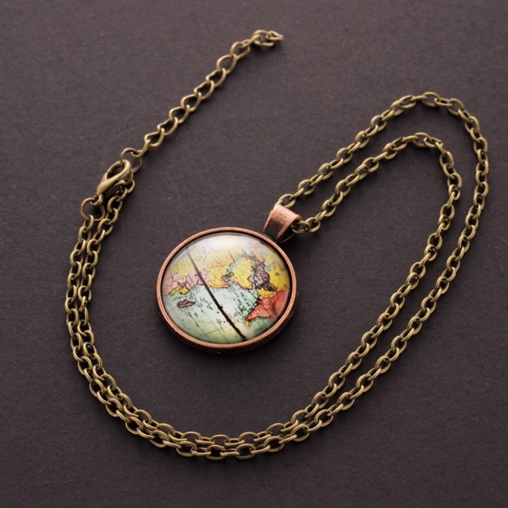 Earth Map Pendant in Bronze Tones - Picture 2 of 4